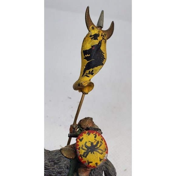 Ogre Warrior On Wolf W/ Flag Shield Miniature Figurine Statue On Stone Slab - Picture 9 of 10